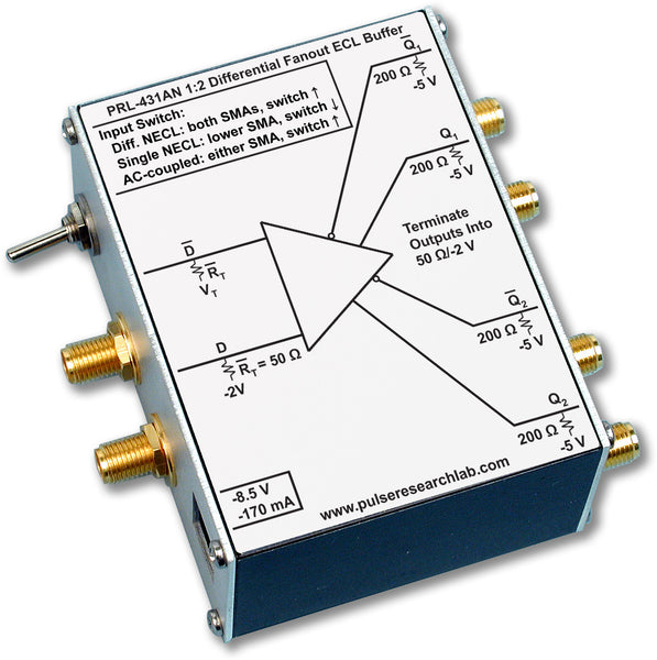PRL-431AN-SMA-OEM, 1:2 Differential NECL Fanout Buffer, SMA I/Os, No Power Supply