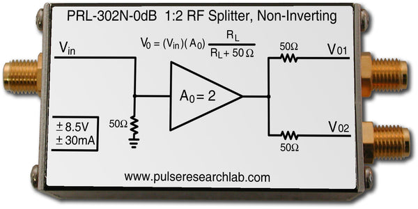 PRL-302N-0dB-OEM, 1:2 RF Splitter, 0 dB, Non-inverting, SMA I/Os, No Power Supply