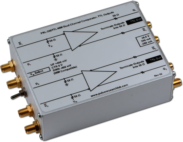 2 Ch. Comparator, TTL Outputs, NIM-compatible High Impedance Inputs