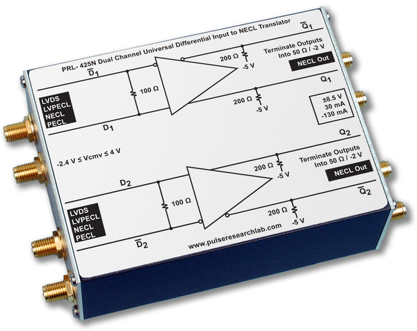 PRL-425N-OEM, 2 Ch. Universal Differential Receiver, NECL Outputs, SMA Input Connectors, No Power Supply